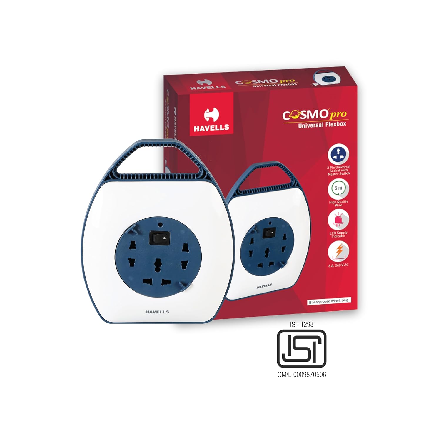 Havells Cosmo Reel 2 Pin 5 Mtr Flexbox 1440 Watts